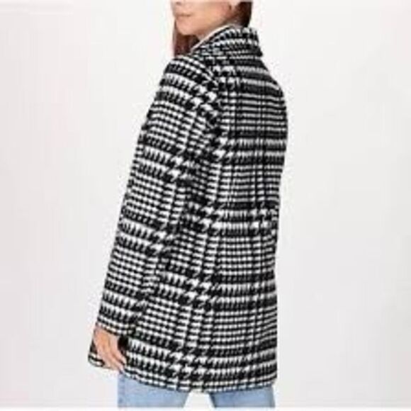 Susan Graver 1X Houndstooth Plaid Longline Peacoat Black White Academia Prep - Picture 2 of 16